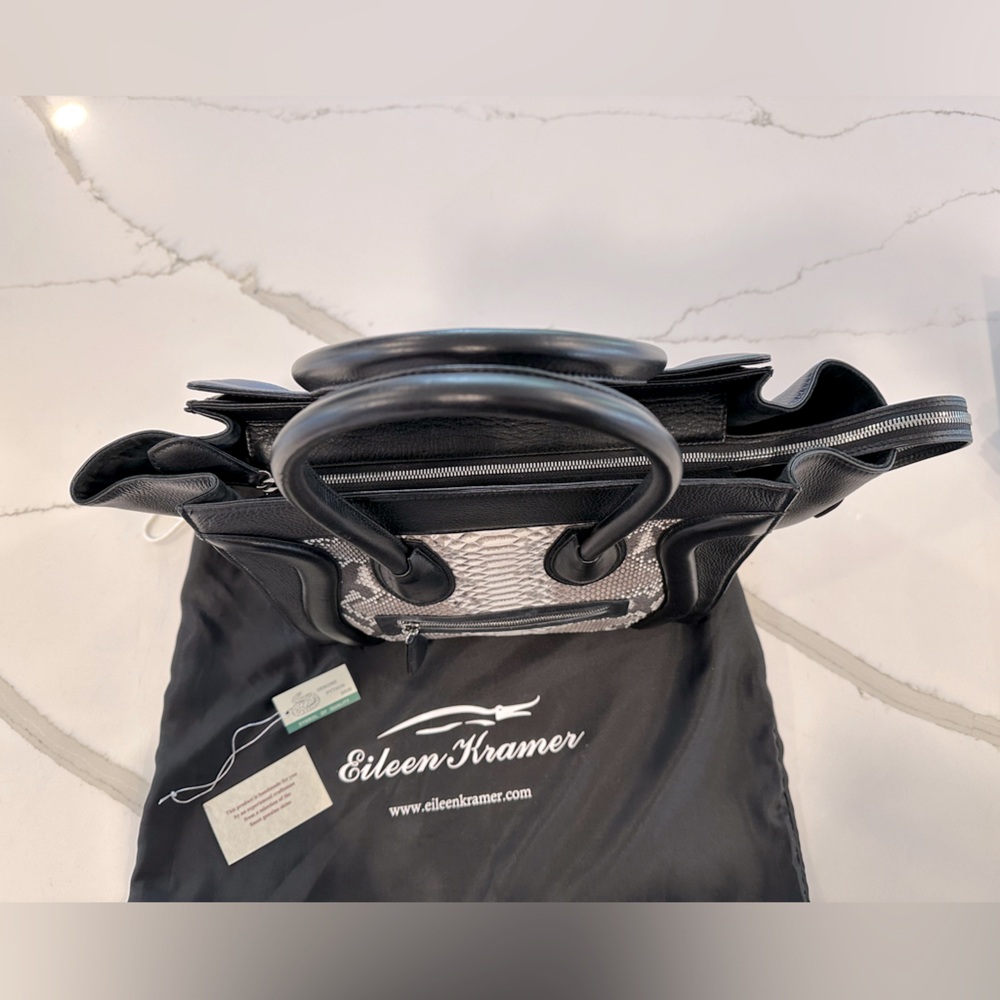 Eileen Kramer Leather And Python Handbag Purse, N… - image 4